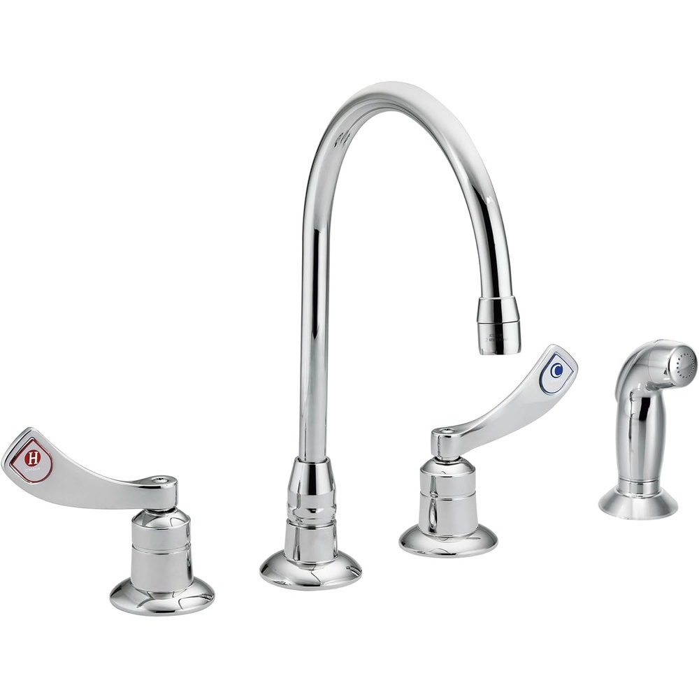 image:imageMoen Commercial Chrome MDura Kitchen Faucet with Side Spray with 4Inch handles 22 gpm 8244