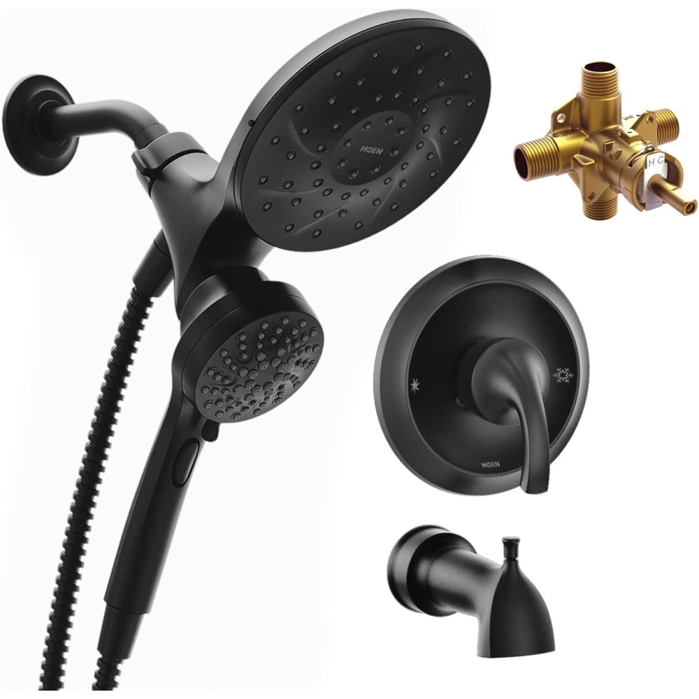 image:imageMoen Engage Magnetix 6Function Handheld Showerhead and Rain Shower Head Combo with Valve Trim Kit Tub Spout Metal Hose Brushed Nickel 82304SRNMatte Black