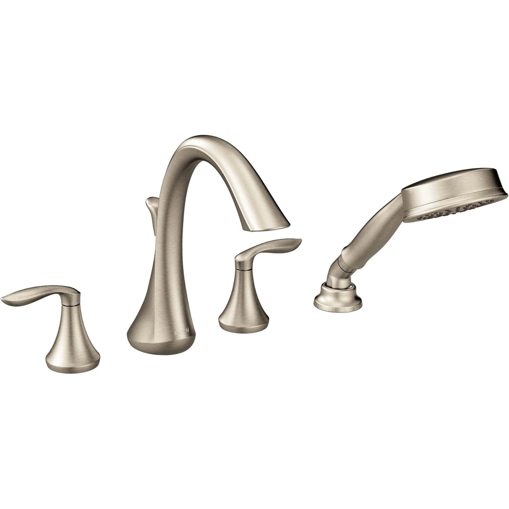 image:imageMoen Eva Brushed Nickel TwoHandle Deck Mount Roman Tub Faucet Trim Kit with Single Function Handshower Valve Required T944BNBrushed Nickel