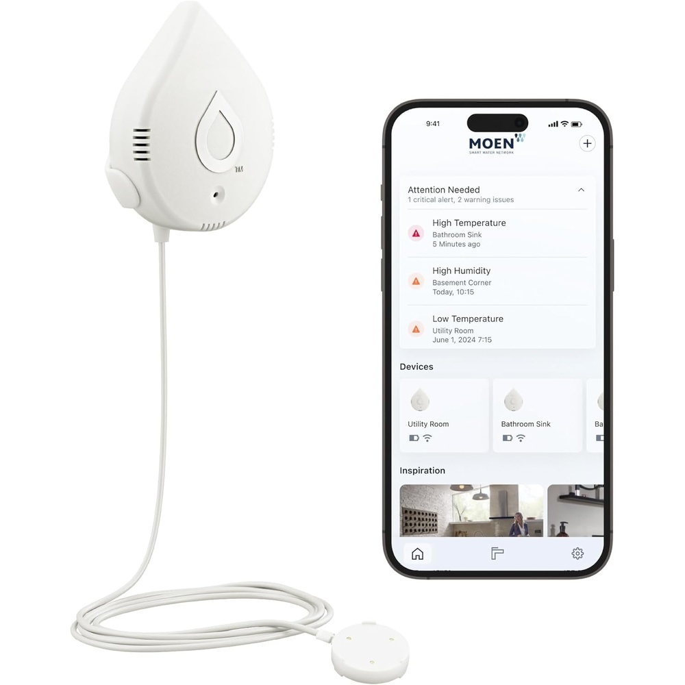 image:imageMoen Flo Smart Water Leak Detector Drip or Flood Sensor Alarm for Home 1Pack White 920004White
