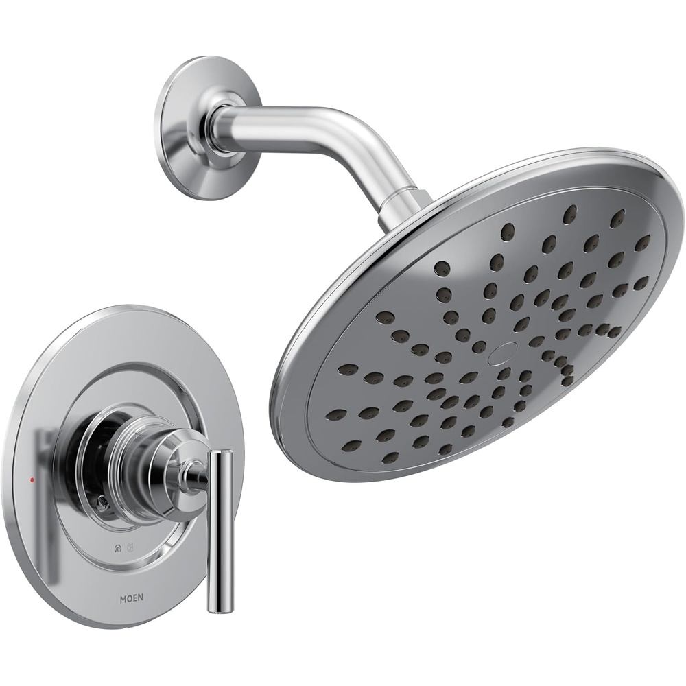 image:imageMoen Gibson Chrome PosiTemp Pressure Balancing Modern Shower Trim with 8Inch Rain Shower Head Valve Required T3002EPChrome