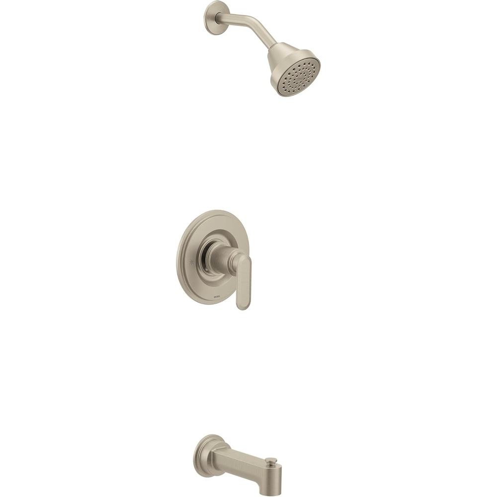 image:imageMoen Greenfield Brushed Nickel EcoPerformance Bathtub and Shower Faucet with Showerhead Shower Lever Handle and Tub Spout Valve Required T2223EPBN