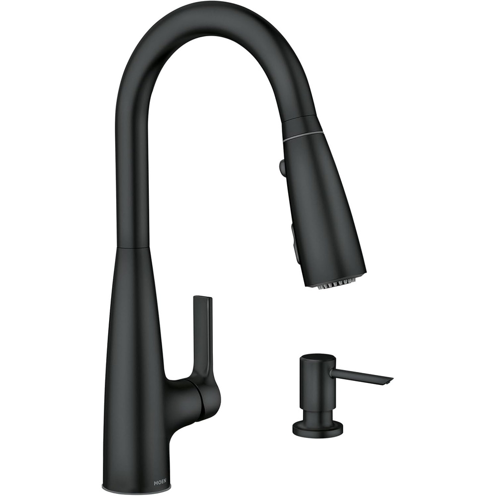 image:imageMoen Haelyn Matte Black Touchless SingleHandle PullDown Sprayer Kitchen Faucet with Soap Dispenser Features Power Clean for a Faster Wash 87627EWBLMatte Black