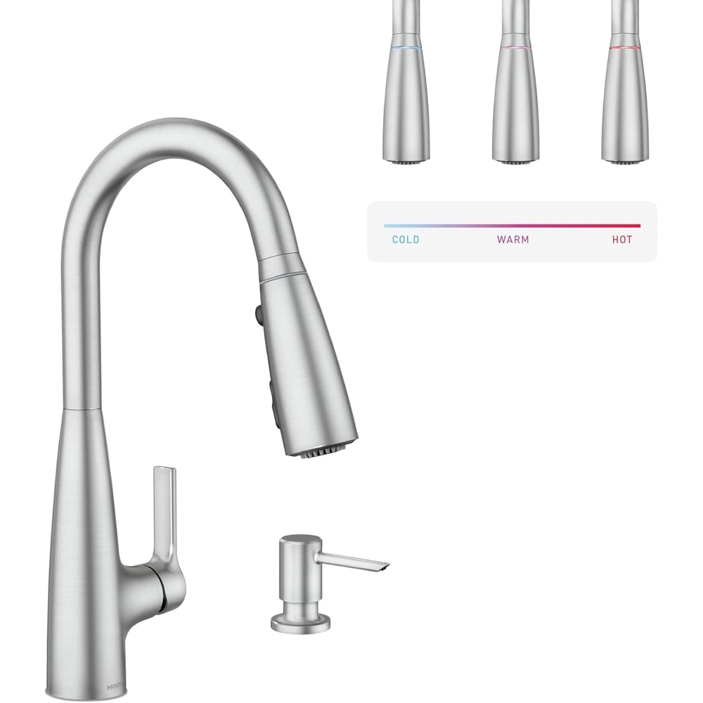 image:imageMoen Haelyn Matte Black Touchless SingleHandle PullDown Sprayer Kitchen Faucet with Soap Dispenser Features Power Clean for a Faster Wash 87627EWBLSpot Resist Stainless