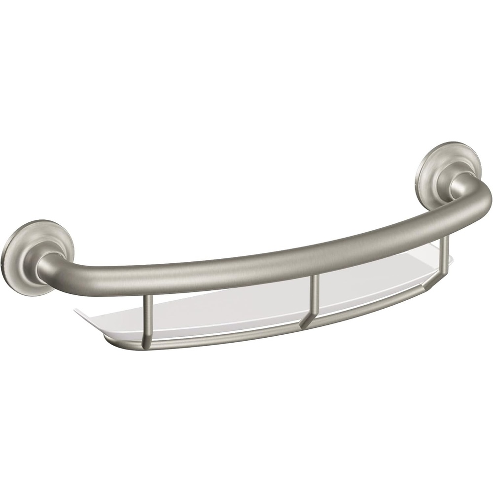 image:imageMoen Home Care Bathroom Safety 16 Inch Handicap Grab Bar for Bathtub and Shower with Storage Shelf Elderly Assistance Product Brushed Nickel R2356DBNBrushed Nickel