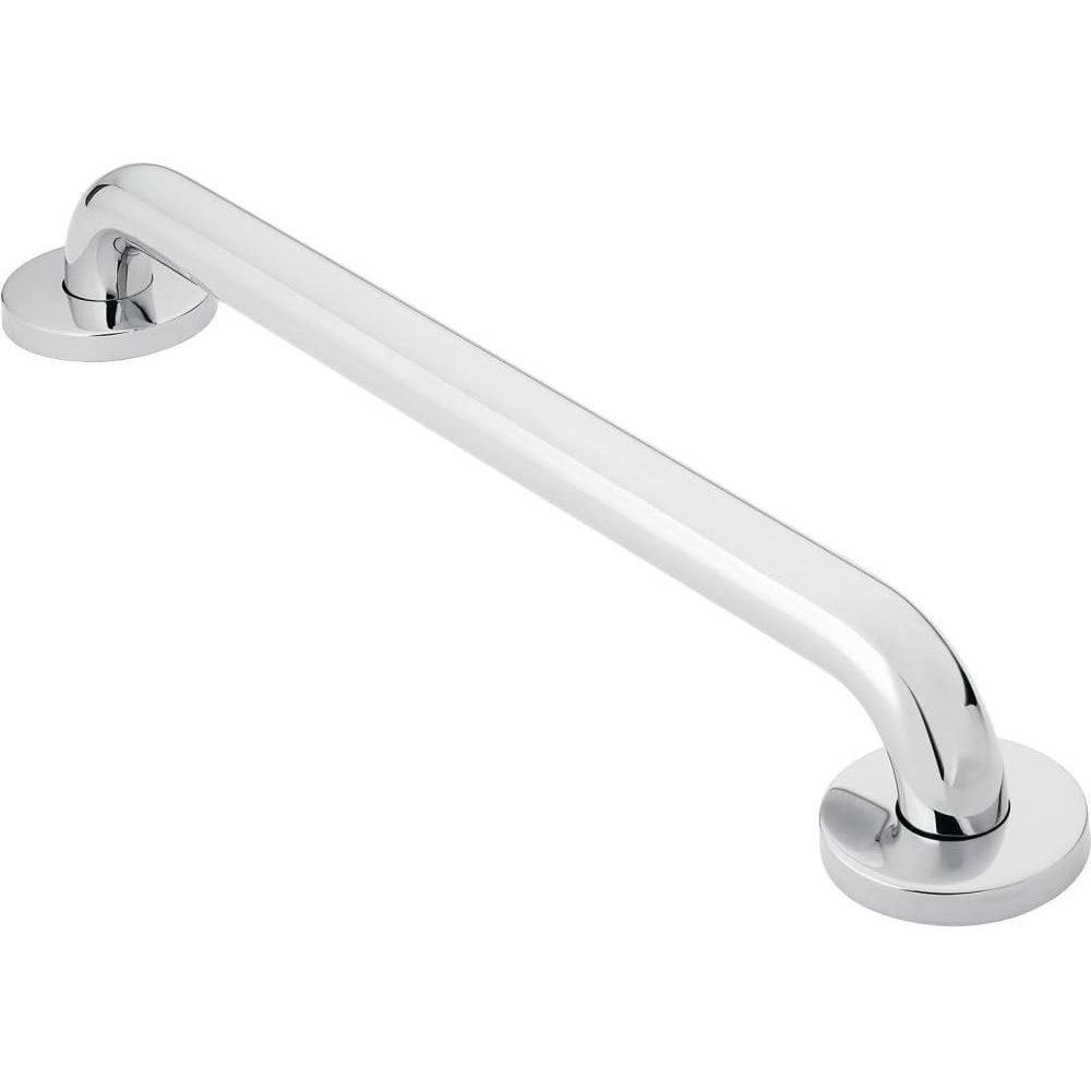 image:imageMoen Home Care Bathroom Safety 24 Inch Stainless Steel Handicap Grab Bar for Bathtub and Shower Slip Resistant Peened Texture Elderly Assistance Product Polished Brass R8724PPolished Stainless