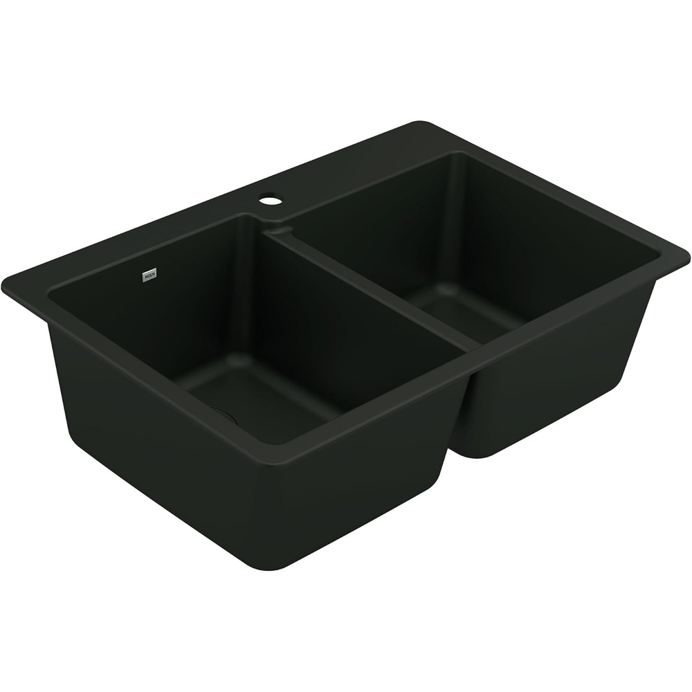 image:imageMoen Host Black Granite 33Inch Wide x 95Inch Deep Dual Mount Double Bowl Kitchen Sink GGB3024B