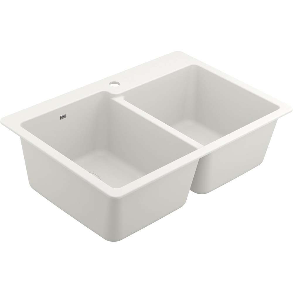 image:imageMoen Host White Granite 33Inch Wide x 95Inch Deep Dual Mount Double Bowl Kitchen Sink GGW3024B