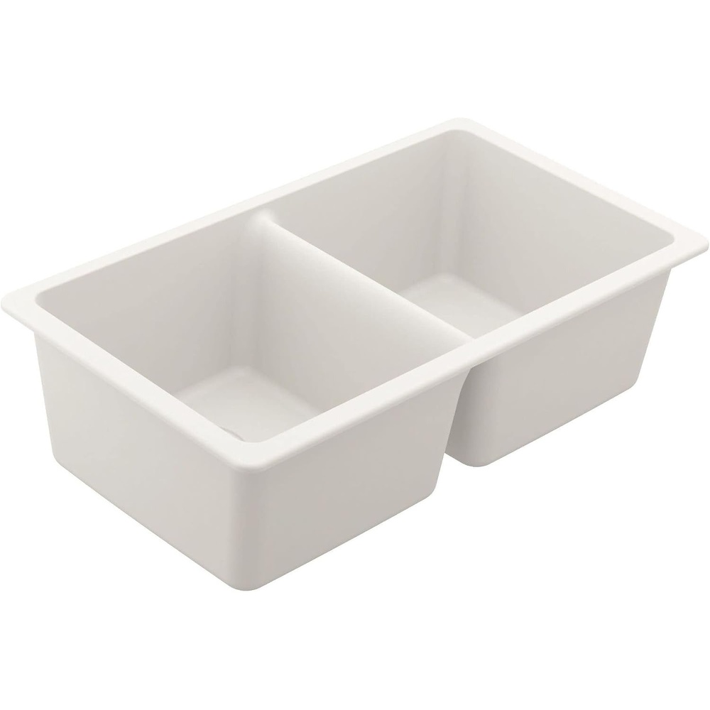 image:imageMoen Host White Granite 33Inch Wide x 95Inch Deep Undermount Double Bowl Kitchen Sink GGW4012BWhite