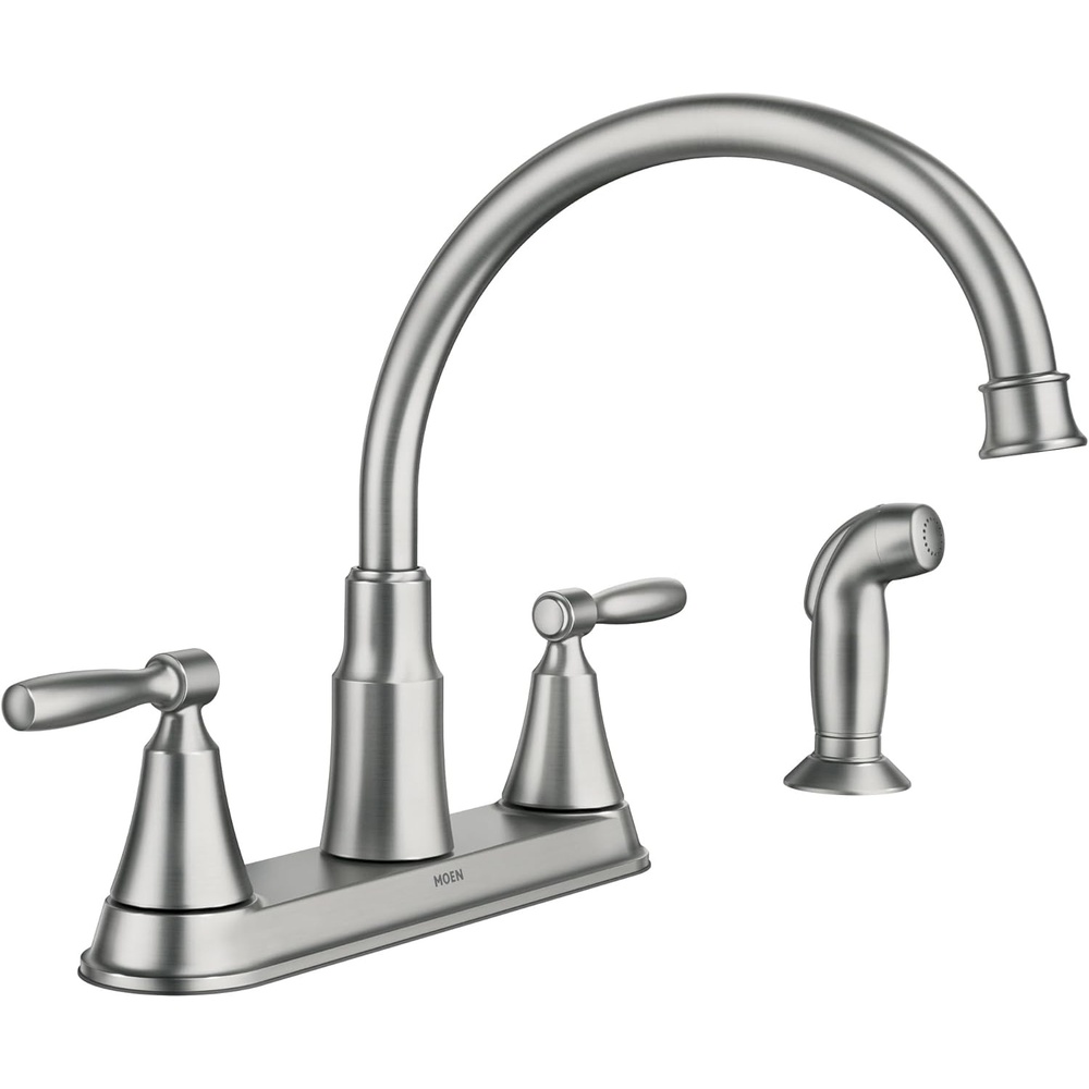 image:imageMoen Hutchinson Spot Resist Stainless 2Handle HighArc Kitchen Faucet with Side Sprayer 87048SRS