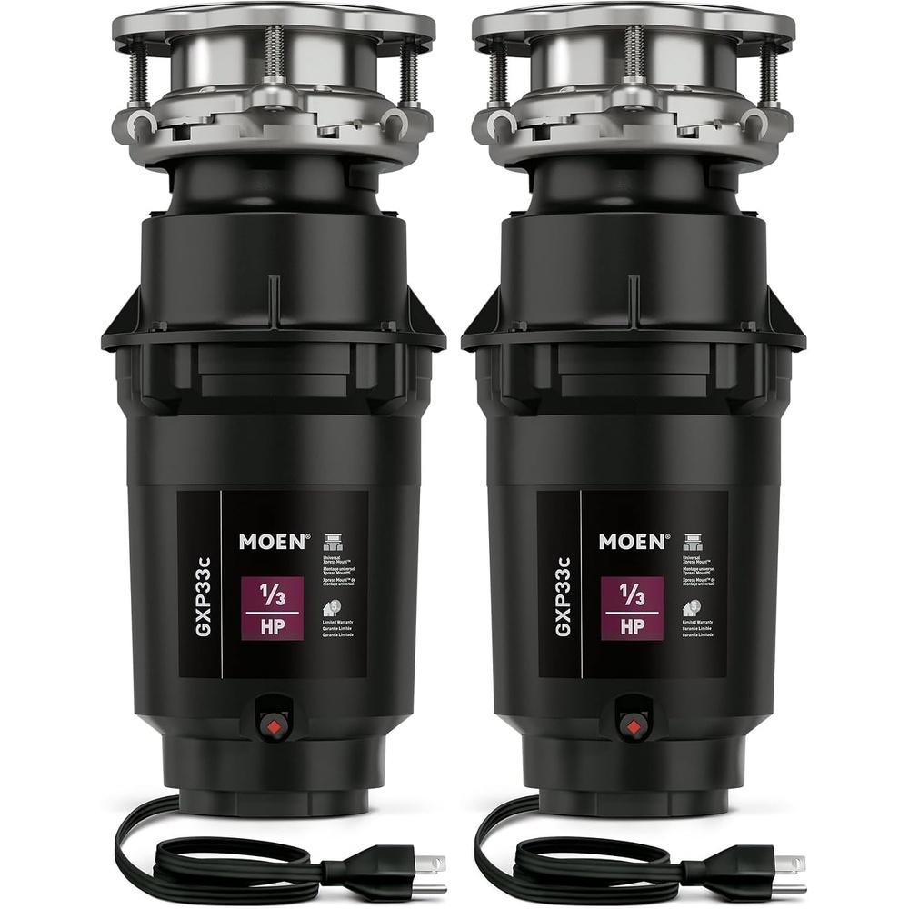 image:imageMoen Lite Series PRO Compact Continuous Feed Garbage Disposal for Kitchen Sink with Power Cord GXP33C13 HP Pack of 2