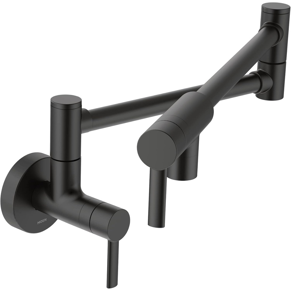 image:imageMoen Modern Spot Resist Stainless Wall Mount Swing Arm Folding Pot Filler Double Jointed Kitchen Faucet S665SRSMatte Black
