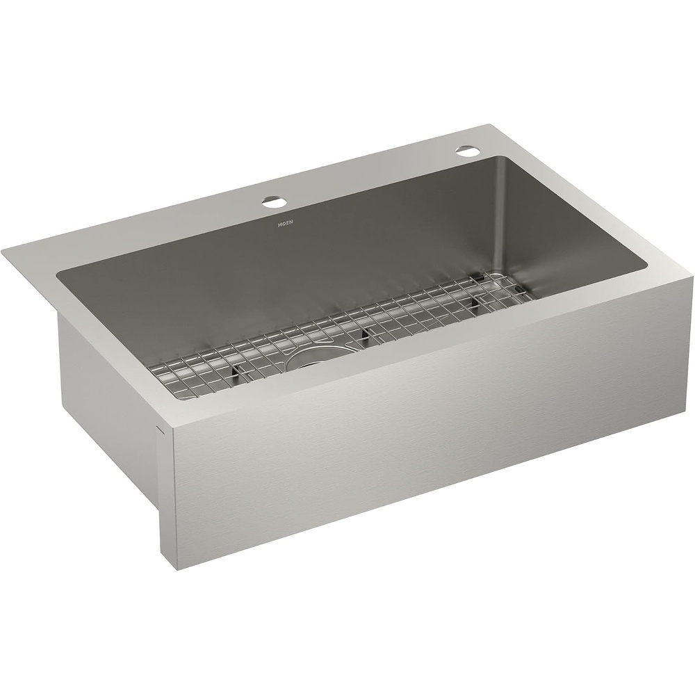 image:imageMoen Prep 18Gauge Stainless Steel Dual Mount Apron Front 33 x 22 x 9 Modern Single Bowl Kitchen Sink with Bottom Grid Included GS181092BFarmhouse