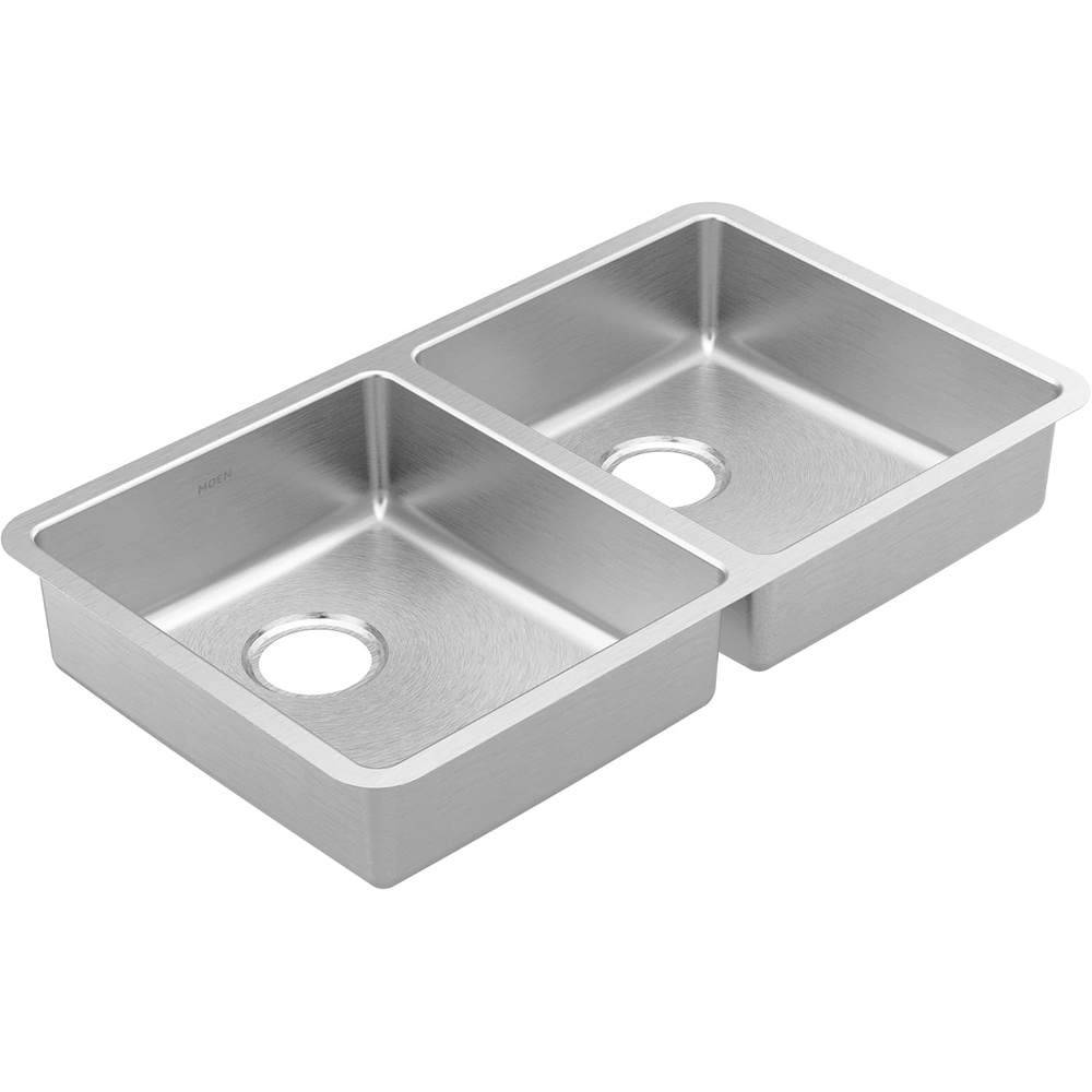 image:imageMoen Prep 18Gauge Stainless Steel Undermount 3175 x 185 x 55 Double Bowl Kitchen Sink with Rear Drains GS18260B