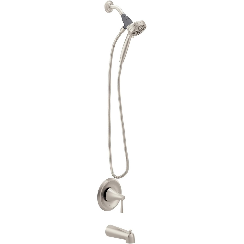 image:imageMoen Ronan Spot Resist Brushed Nickel SingleHandle Modern Tub and Shower Faucet with Round Handheld Rain Shower Spray Head Featuring Magnetix Valve Included 82021SRNBrushed Nickel