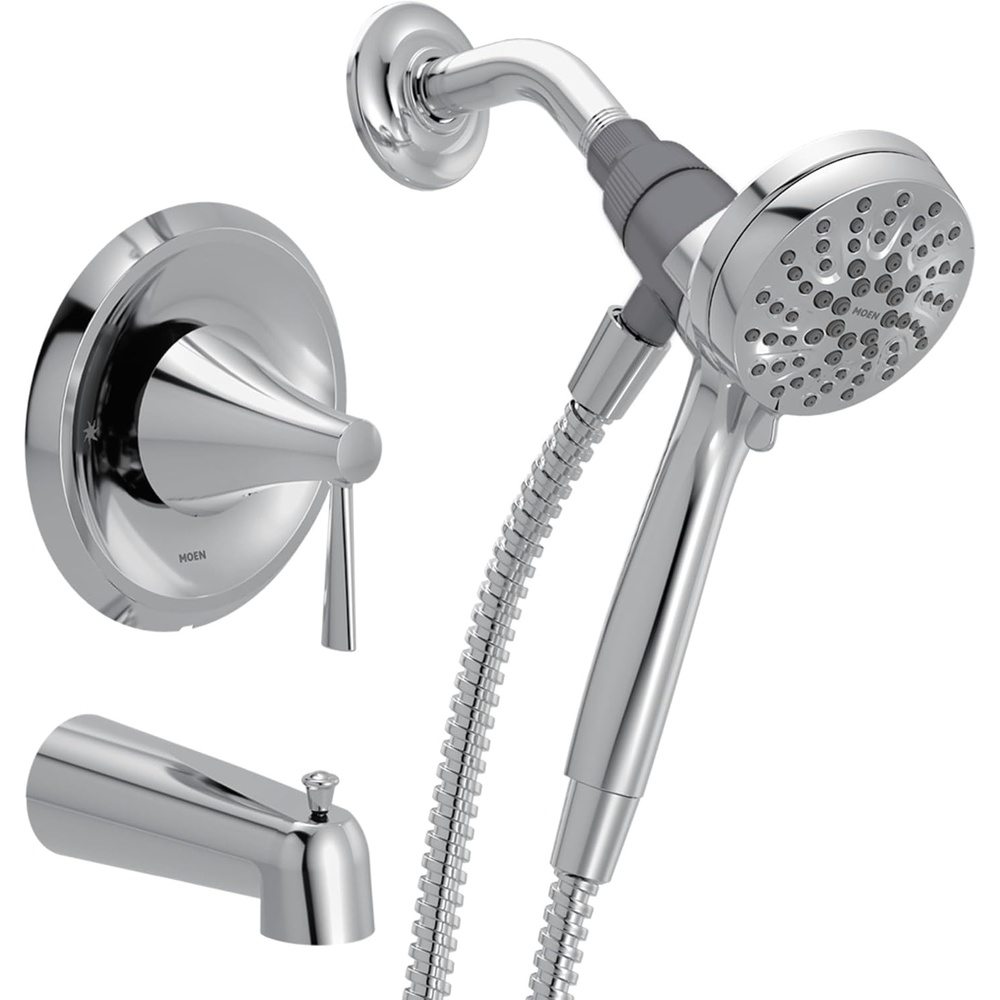 image:imageMoen Ronan Spot Resist Brushed Nickel SingleHandle Modern Tub and Shower Faucet with Round Handheld Rain Shower Spray Head Featuring Magnetix Valve Included 82021SRNChrome