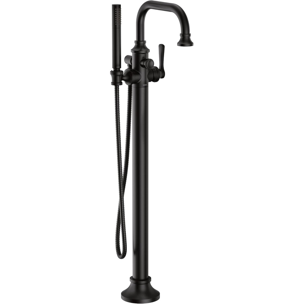 image:imageMoen S44507BG Colinet OneHandle Traditional Freestanding Floor Mount Tub Filler with Handshower Brushed GoldMatte Black