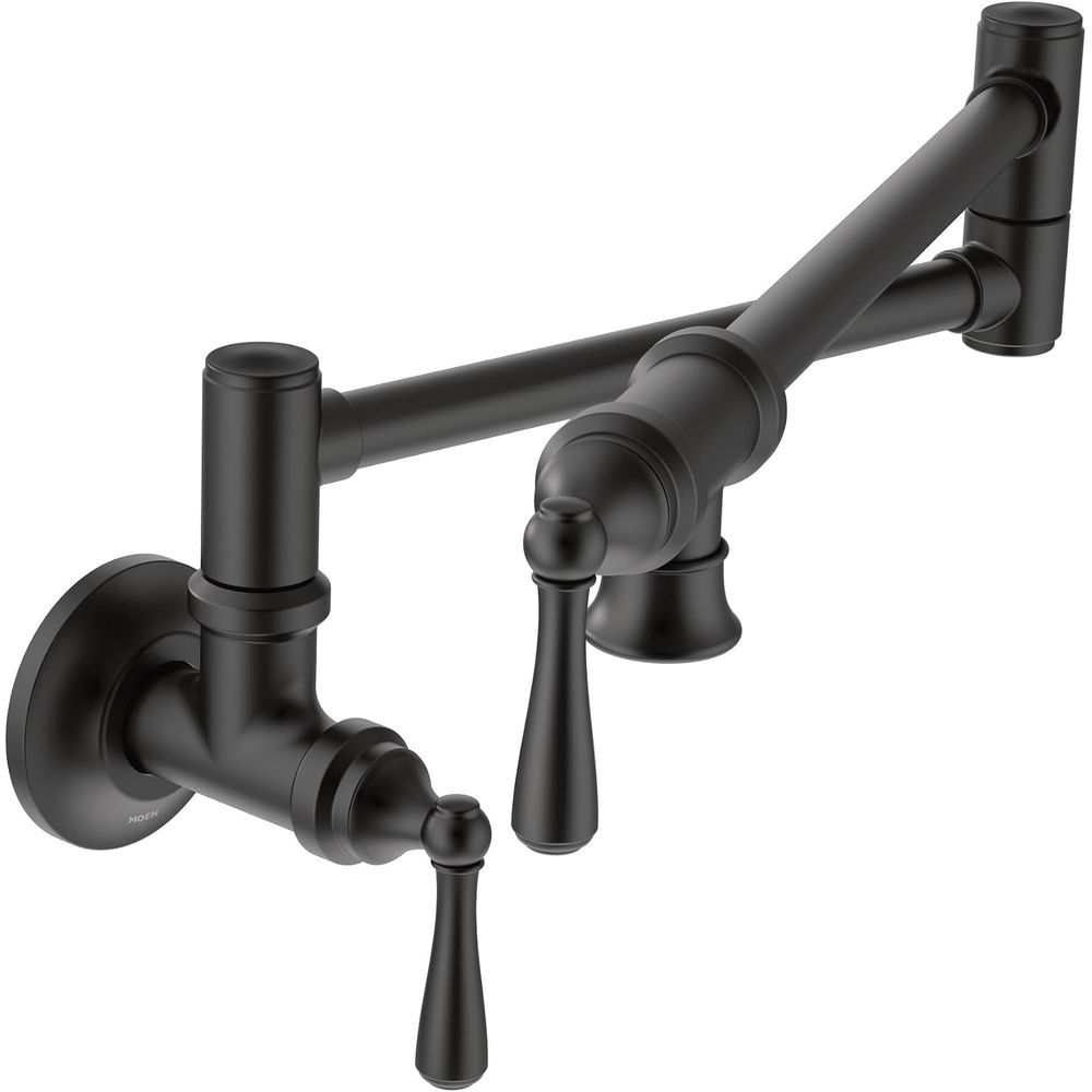 image:imageMoen S664 Traditional Wall Mount Swing Arm Folding Pot Filler Kitchen Faucet ChromeMatte Black