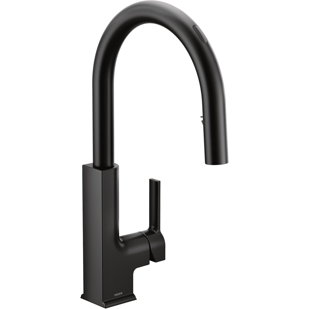 image:imageMoen S72308 STO OneHandle High Arc Pulldown Kitchen Faucet with Power Clean ChromeMatte Black
