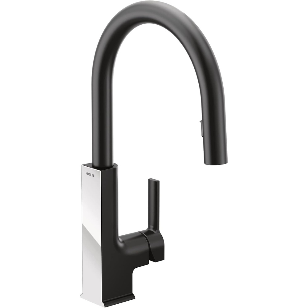 image:imageMoen S72308 STO OneHandle High Arc Pulldown Kitchen Faucet with Power Clean ChromeMatte BlackChrome
