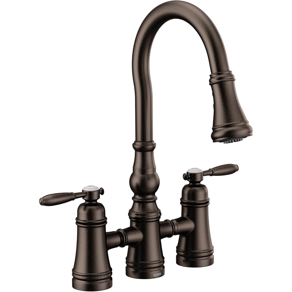 image:imageMoen S73204ORB Weymouth Two Handle Pulldown Bridge Kitchen Faucet Oil Rubbed BronzeOil Rubbed Bronze