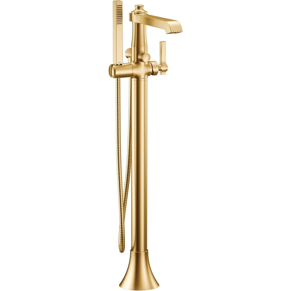 image:imageMoen S931BG Flara OneHandle Freestanding Floor Mount Tub Filler with Handshower Brushed GoldBrushed Gold