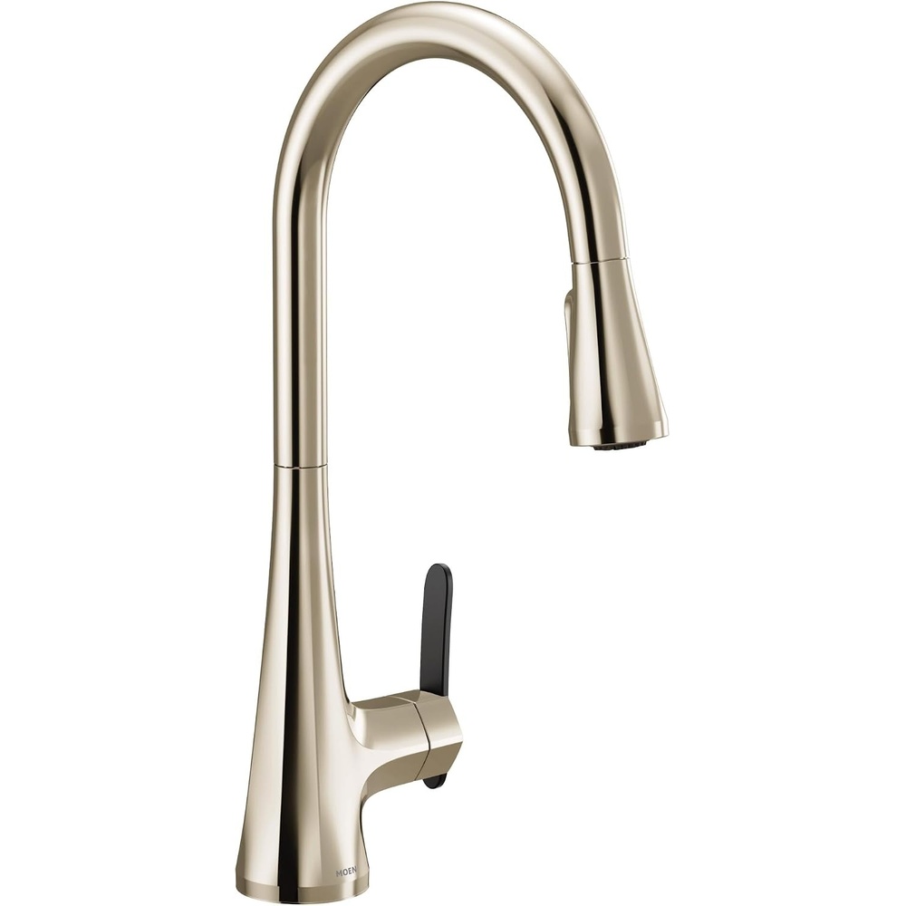 image:imageMoen Sinema Polished Nickel OneHandle High Arc Pulldown Kitchen Faucet featuring Power Boost and Reflex Accent Handle Included for Customizing S7235NL