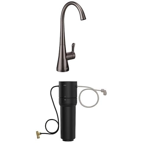 image:imageMoen Sip Black Stainless Beverage Faucet with High Arc Rotating Spout Plus Advanced Carbon Water Filtration System for Cleaner Drinking Water S5520BLS  F9800