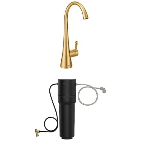 image:imageMoen Sip Brushed Gold Beverage Faucet with High Arc Rotating Spout Plus Advanced Carbon Water Filtration System for Cleaner Drinking Water S5520BG  F9800