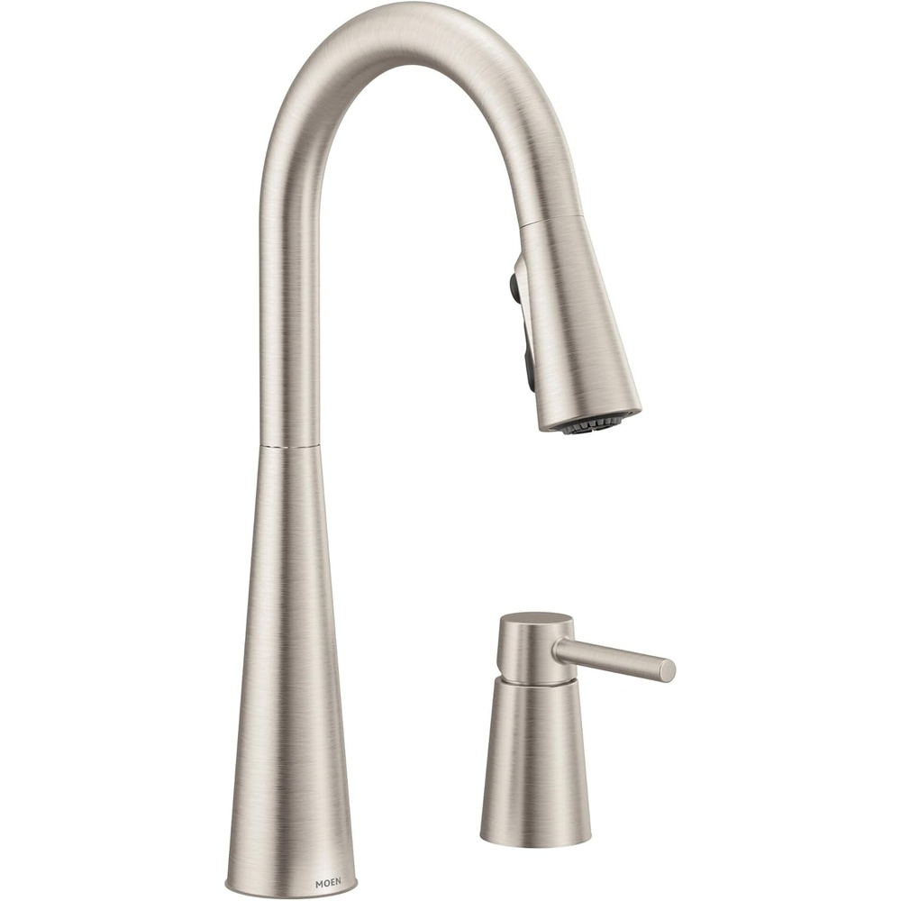 image:imageMoen Sleek Spot Resist Stainless OneHandle High Arc Kitchen Faucet with InDeck Handle for 2Hole Sink Setups 7871SRSSpot Resist Stainless