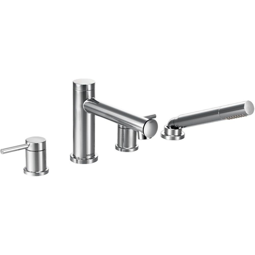 image:imageMoen T394BN Align 2Handle Deck Mount Modern Roman Tub Faucet Trim Kit Valve Required Including Single Function Handshower Brushed NickelChrome
