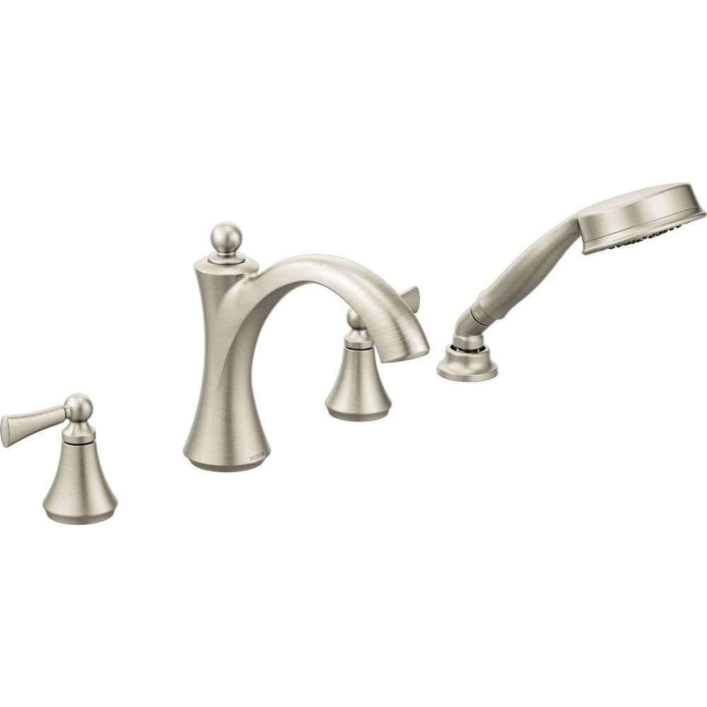 image:imageMoen T654BN Wynford TwoHandle Diverter Roman Tub Faucet Includes Hand Shower without Valve Brushed NickelBrushed Nickel
