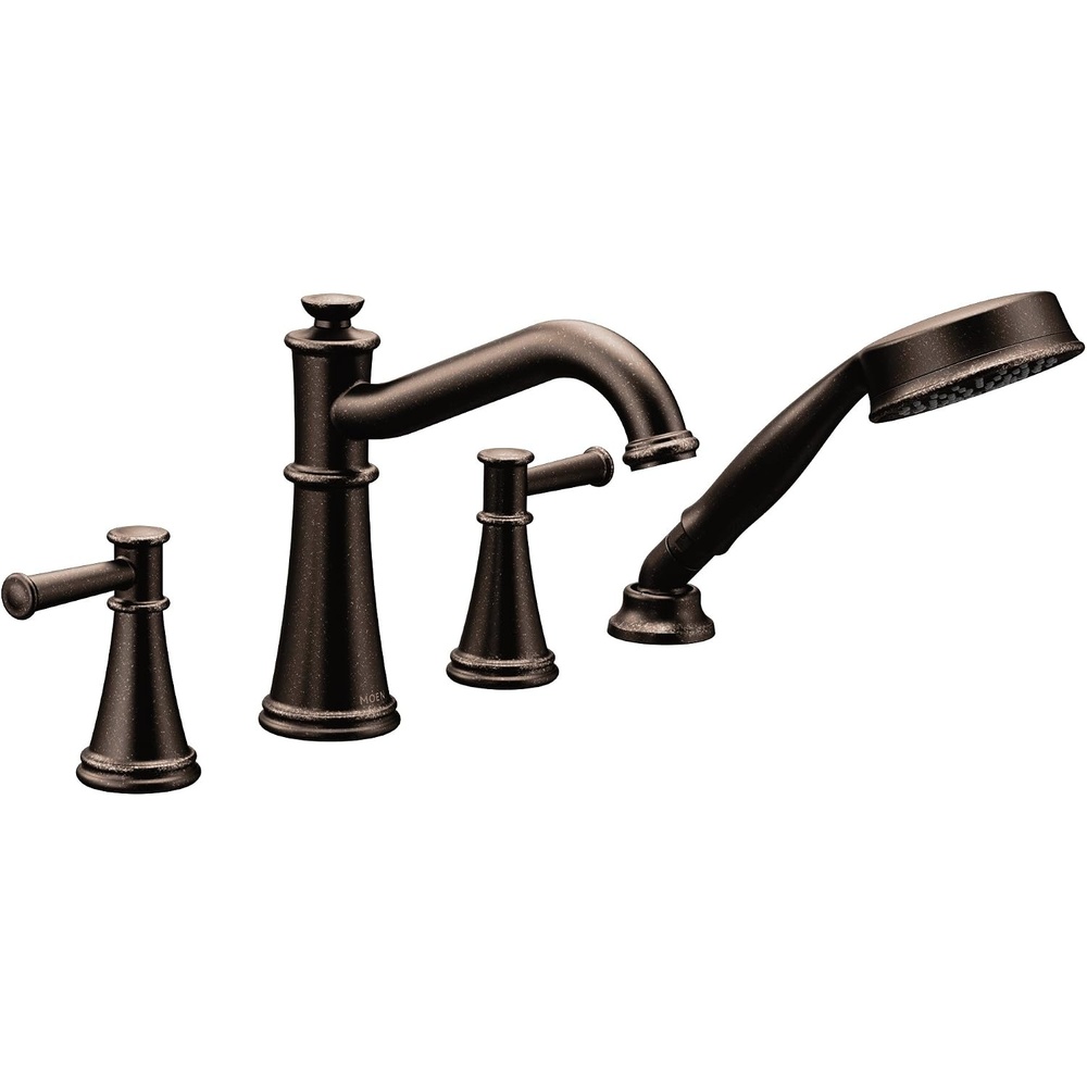 image:imageMoen T9024BN Belfield TwoHandle Deck Mounted Roman Tub Faucet and Hand Shower without Valve Brushed NickelOil Rubbed Bronze