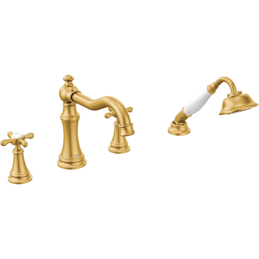 image:imageMoen TS21102BG Weymouth Roman Tub Faucet Trim with Cross Handles Valve Required Brushed Gold