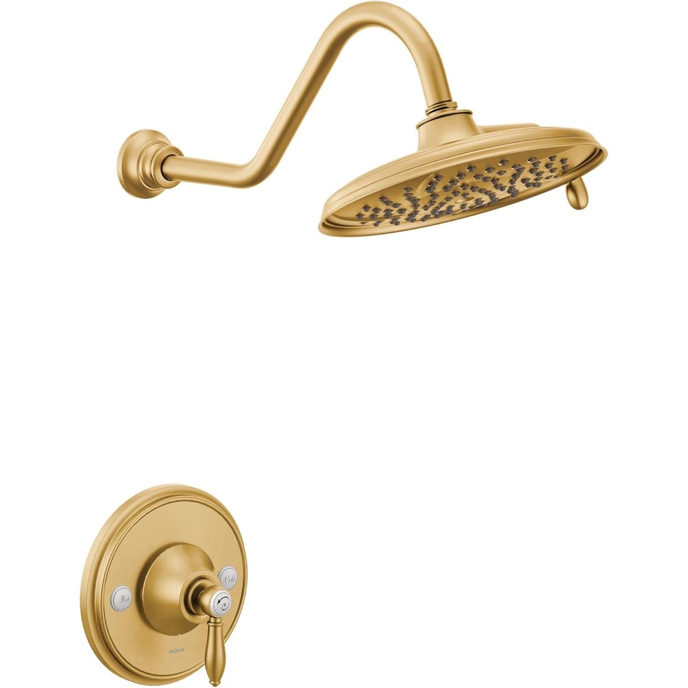 image:imageMoen TS32102EPBL Weymouth PosiTemp Shower Trim Kit Valve Required including 9Inch 2Spray EcoPerformance Rainshower Matte BlackBrushed Gold