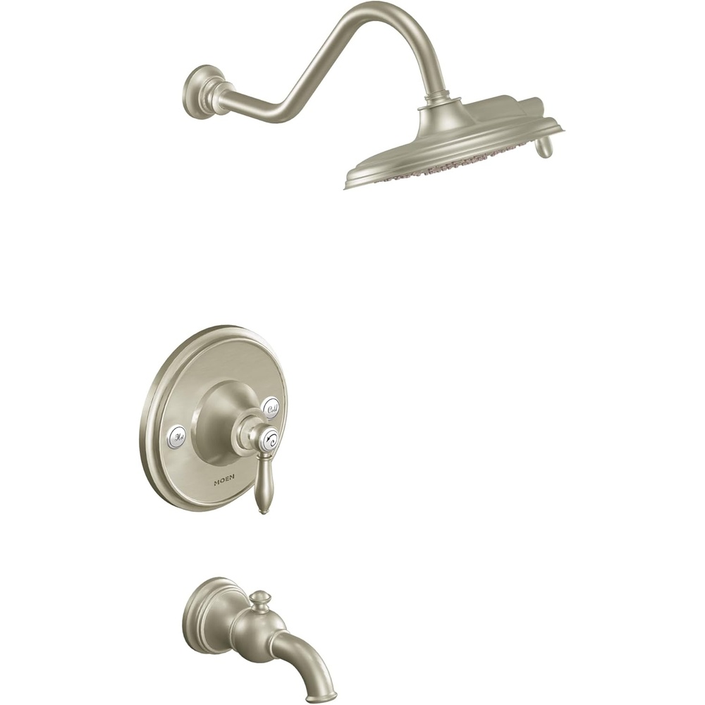 image:imageMoen TS32104EP Weymouth PosiTemp Tub and Shower Trim Kit Valve Required including 9Inch 2Spray EcoPerformance Rainshower ChromeBrushed Nickel