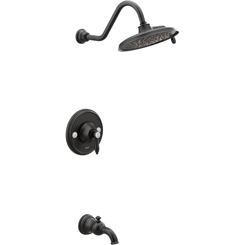 image:imageMoen TS32104EP Weymouth PosiTemp Tub and Shower Trim Kit Valve Required including 9Inch 2Spray EcoPerformance Rainshower ChromeMatte Black