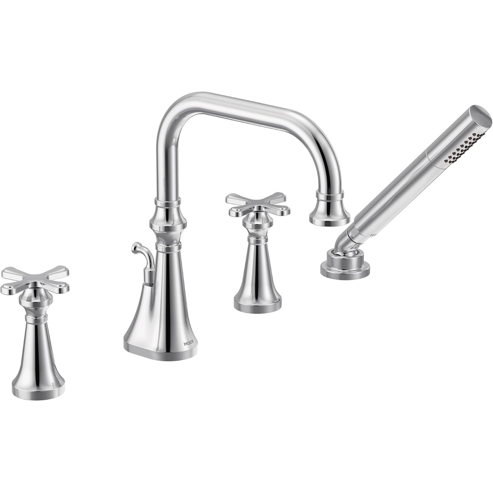 image:imageMoen TS44506 Colinet Two Handle DeckMount Roman Tub Faucet Trim with Cross Handles and Handshower Valve Required ChromeChrome