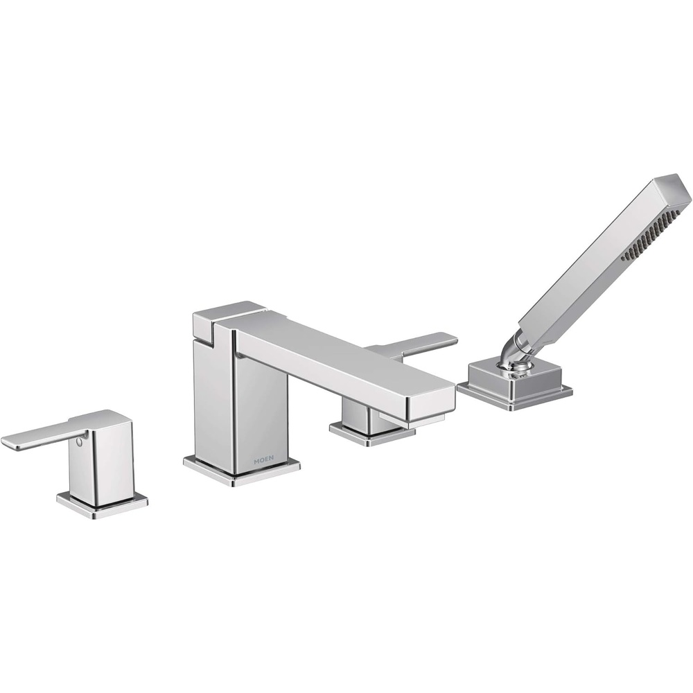 image:imageMoen TS914 90 Degree TwoHandle Deck Mount Roman Tub Faucet Trim Kit Valve Required Including Single Function Handshower Chrome