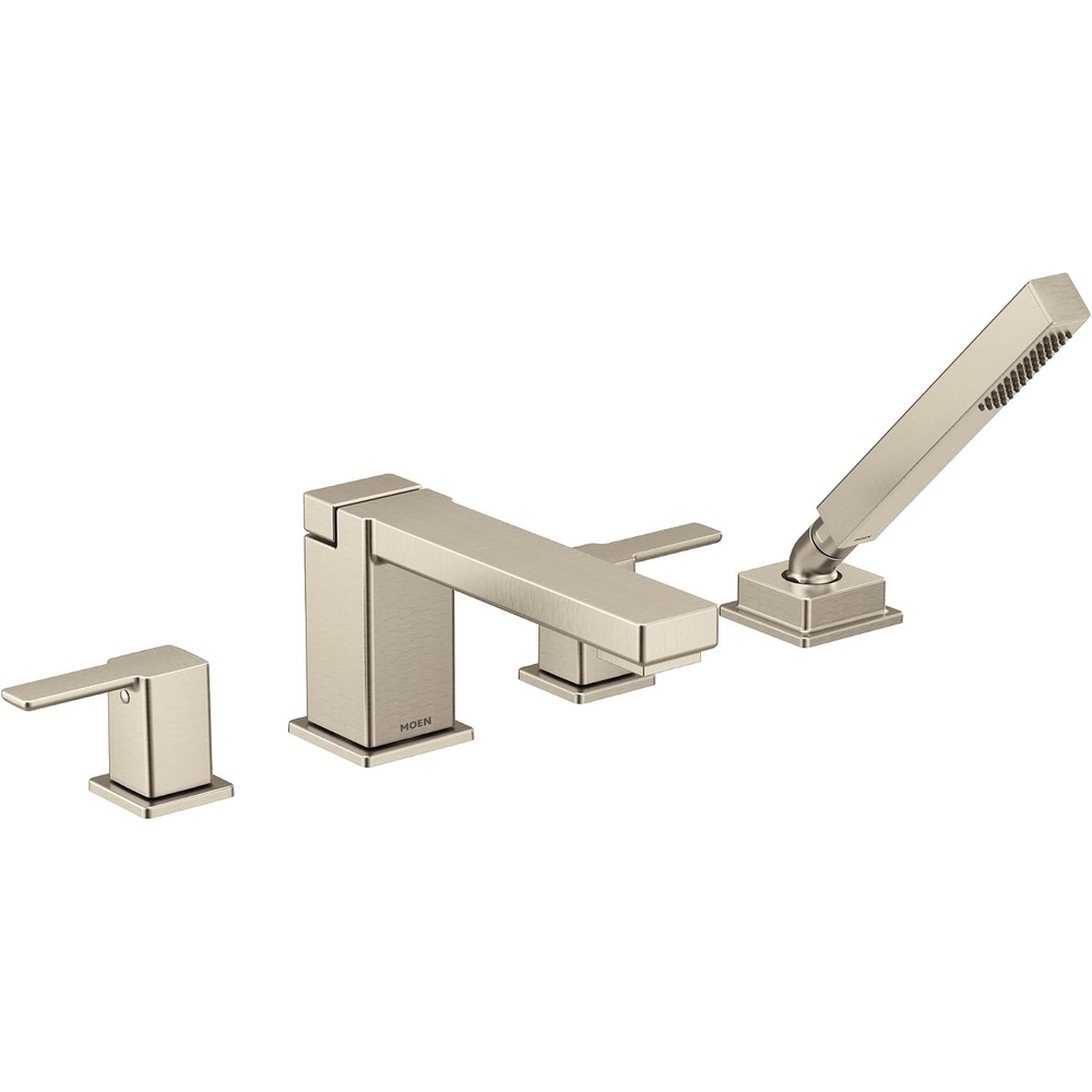 image:imageMoen TS914BN 90 Degree TwoHandle Deck Mount Roman Tub Faucet Trim Kit Valve Required Including Single Function Handshower Brushed Nickel
