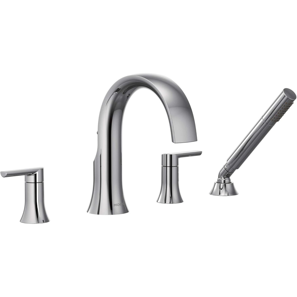image:imageMoen TS983BL Doux TwoHandle High Arc DeckMount Roman Tub Faucet Trim with Handshower Valve Required Matte BlackChrome