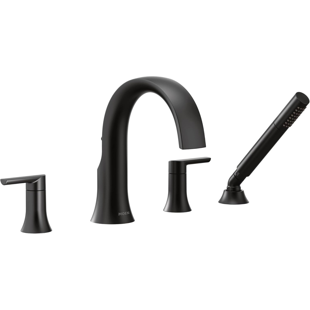 image:imageMoen TS983BL Doux TwoHandle High Arc DeckMount Roman Tub Faucet Trim with Handshower Valve Required Matte BlackMatte Black