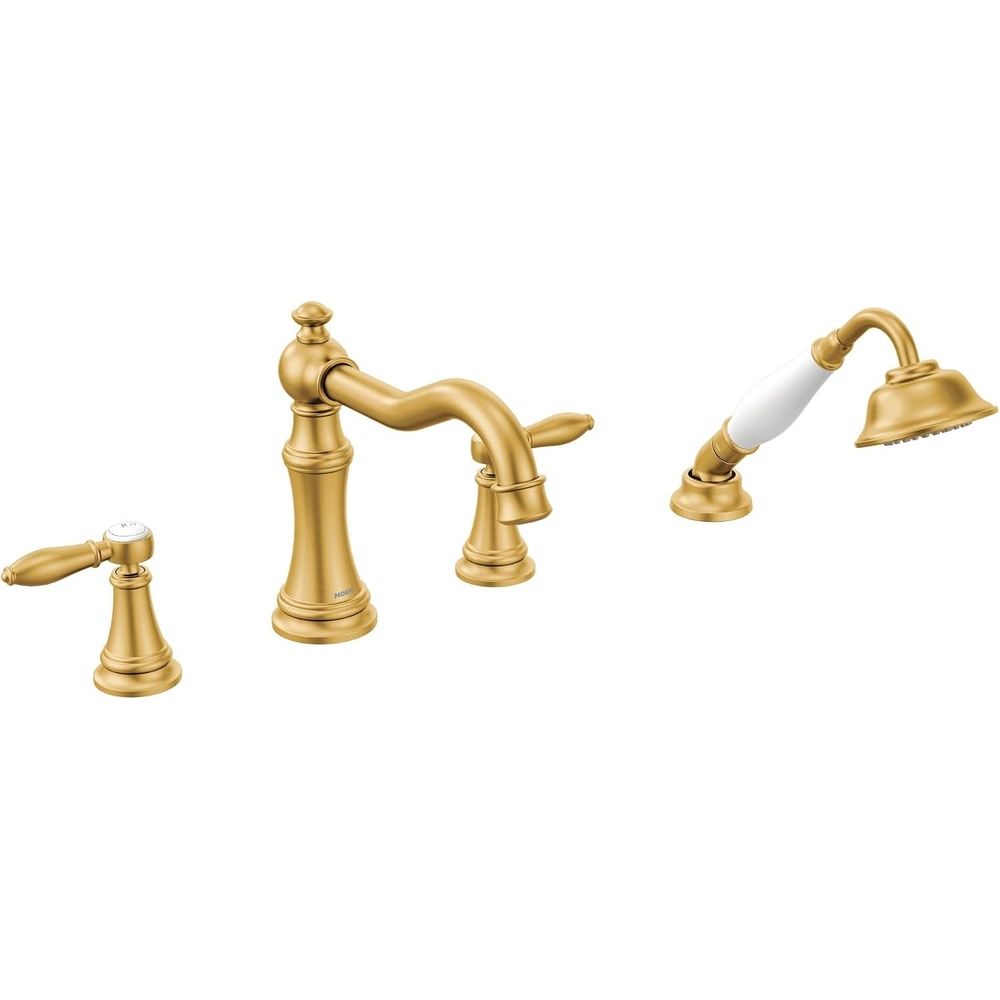image:imageMoen Ts21104Bn Weymouth TwoHandle Roman Tub Faucet Trim Kit with Handshower Valve Required Brushed NickelBrushed Gold