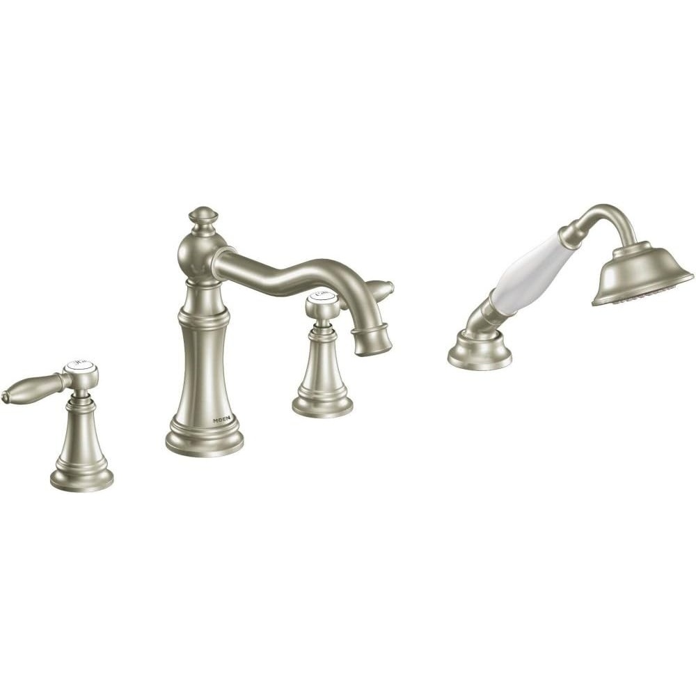 image:imageMoen Ts21104Bn Weymouth TwoHandle Roman Tub Faucet Trim Kit with Handshower Valve Required Brushed NickelBrushed Nickel
