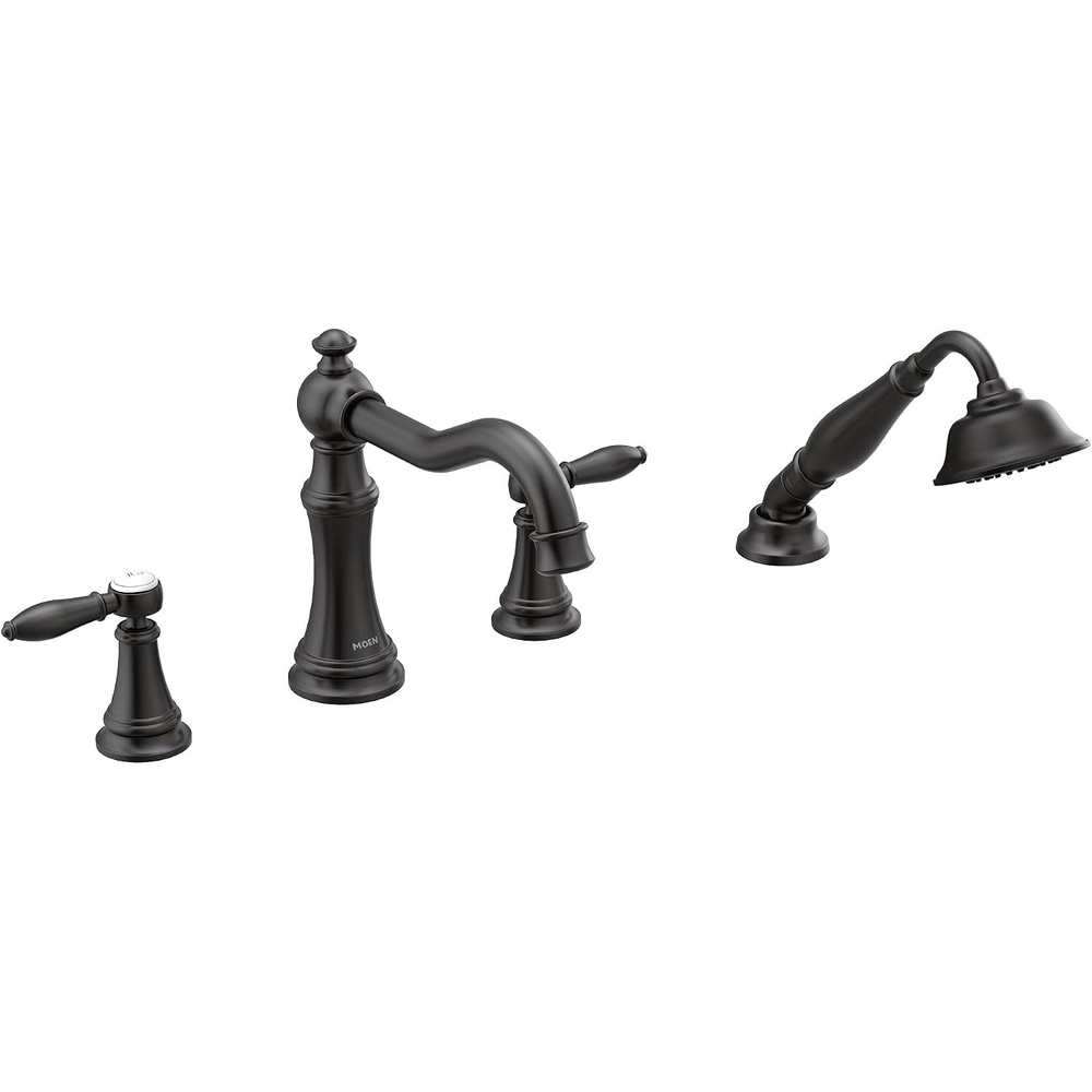 image:imageMoen Ts21104Bn Weymouth TwoHandle Roman Tub Faucet Trim Kit with Handshower Valve Required Brushed NickelMatte Black