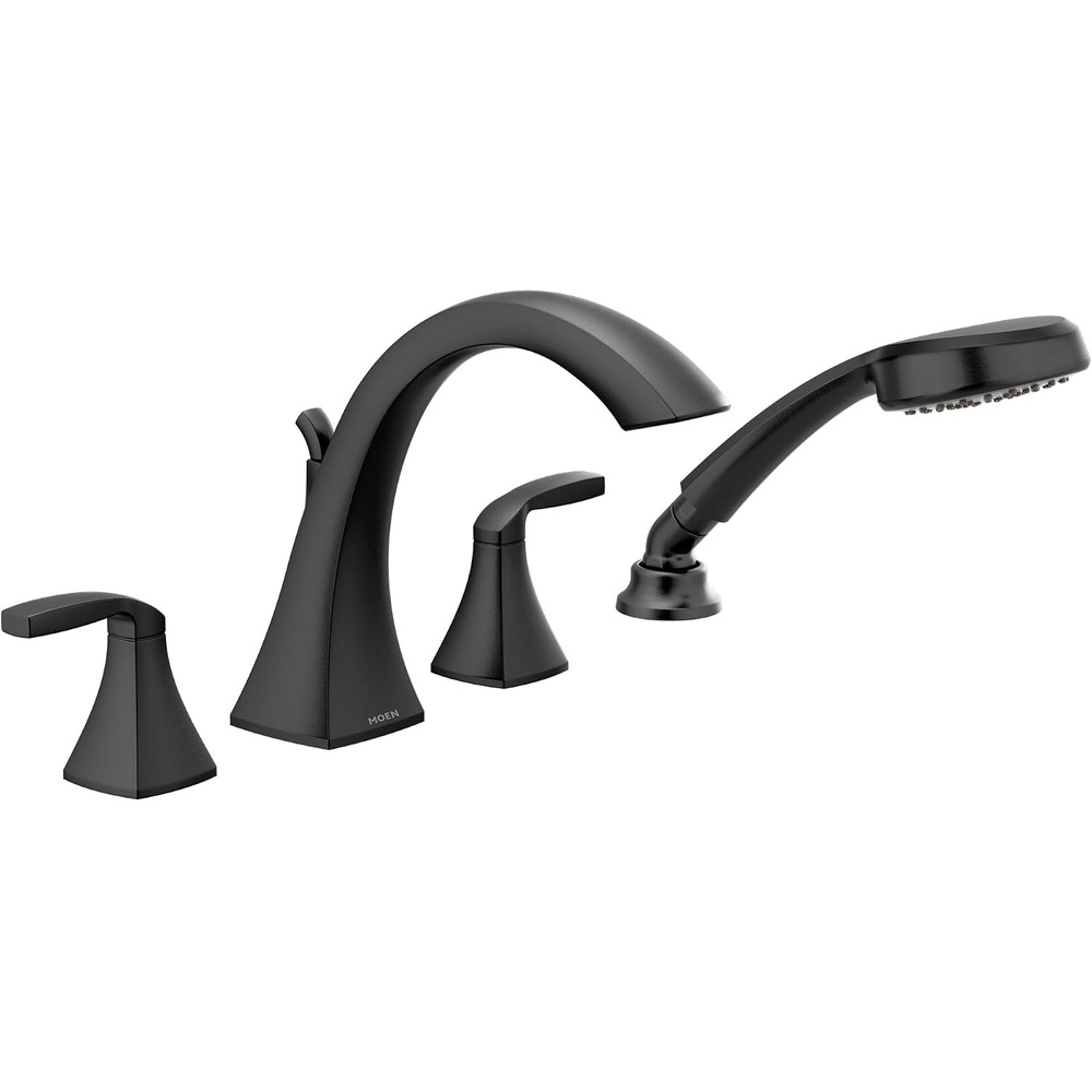image:imageMoen Voss Matte Black TwoHandle Deck Mount Roman Tub Faucet Trim Kit with Handshower Valve Required T694BL