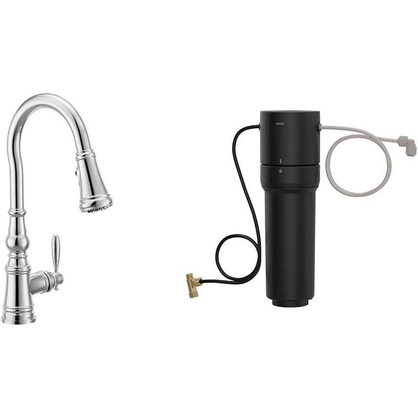 image:imageMoen Weymouth OilRubbed Bronze 3in1 Water Filtration OneHandle Pulldown Kitchen Faucet FS73004ORB with Moen F9800 Advanced Carbon Water Filtration SystemChrome