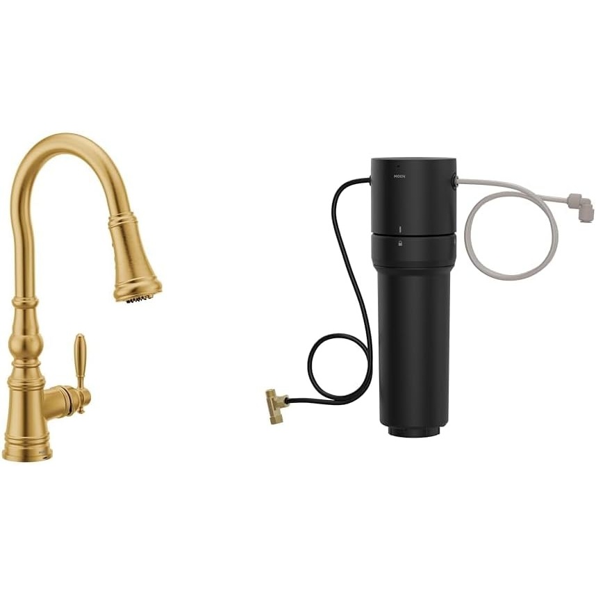 image:imageMoen Weymouth OilRubbed Bronze 3in1 Water Filtration OneHandle Pulldown Kitchen Faucet FS73004ORB with Moen F9800 Advanced Carbon Water Filtration SystemBrushed Gold