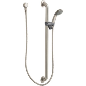 Moen 52236GBM15CBN Commercial M-Dura Slide Bar/Grab Bar with Hand Shower, 1-1/2-Inch x 36-Inch, 1.5-gpm, Classic Brushed Nickel/Stainless