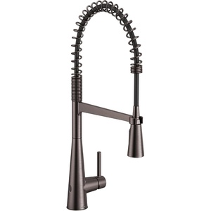 Moen 5925 Sleek One Handle Pre-Rinse Spring Pulldown Kitchen Faucet with Power Boost, Chrome(Black Stainless)